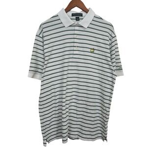 Masters Collection Golf Polo Mens Large White Green Striped Pima Cotton Augusta